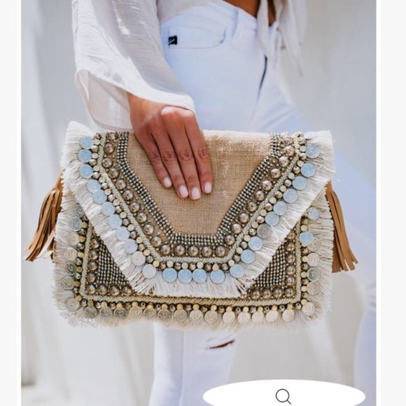 Shop_Fig Handbags - New Women's Natural Leela Clutch Ratan Cross-Body Purse